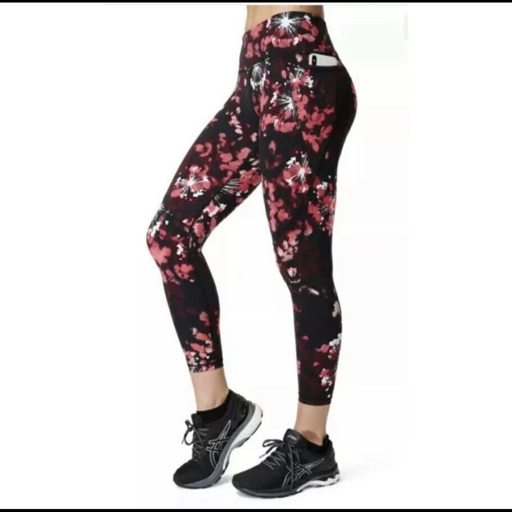 Sweaty Betty Power Workout 7/8 Leggings Sz S Fireworks Print Black Coral